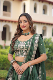 Women’s Dark Green Embroidered Lehenga Choli Set with Dupatta
