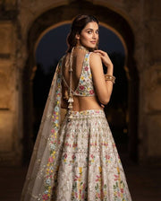Women’s Ivory Floral Embroidered Lehenga Choli Set with Dupatta