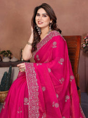 Heavy Embroidered Border, Indian Traditional Saree for Wedding, Party and Festive Wear