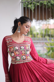 Women’s Ethnic Anarkali Gown Dress with Embroidered Bodice