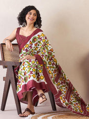Women’s Green Printed Mul Cotton Ready to Wear Saree with Pocket