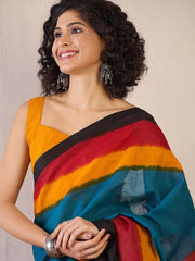 Women’s Ready to Wear Mul Cotton Saree with Pocket, Multicolor Printed Stitched Saree