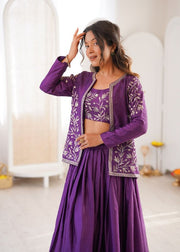 Women’s Embroidered Lehenga Choli Set with Jacket and Dupatta