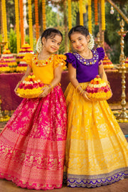 Girls Traditional Kerala Lehenga Choli Set – Silk Finish Digital Print Festive Wear.