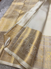 Soft Lichi Silk Saree for Women with Golden Jacquard Work and Rich Woven Border