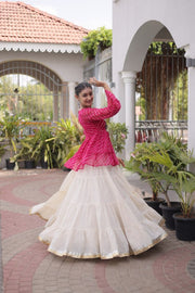 Women’s Embroidered Black Peplum Kurti with White Flared Lehenga Skirt