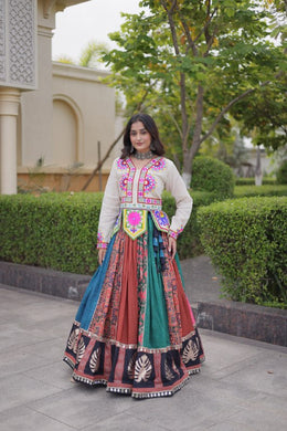 Women’s Black Printed Anarkali Gown with Kutchi Gamthi Embroidery and Mirror Work