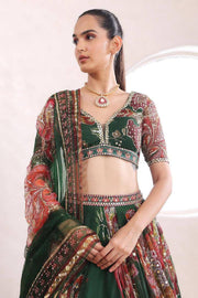 Women’s Green Floral Printed Embroidered Lehenga Choli with Dupatta