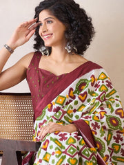 Women’s Green Printed Mul Cotton Ready to Wear Saree with Pocket
