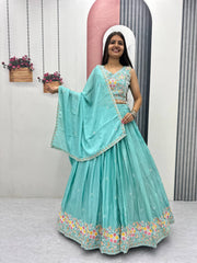 Women’s Floral Heavy Thread & Sequin Work Lehenga Choli with Dupatta