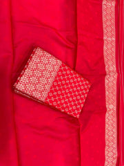 Red Banarasi Silk Saree for Women with All Over Woven Butti Design
