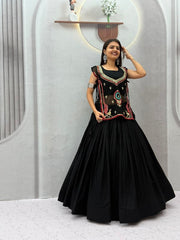 Women’s Black Lehenga Choli Set, Traditional Indian Ethnic Wear with Embroidered Mirror Work
