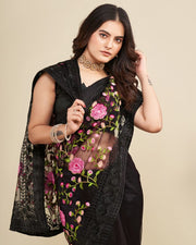 Indian Floral Embroidered Saree for Women with Lace Border