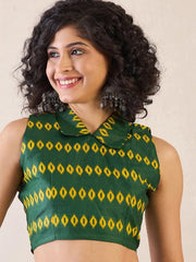 Women’s Ready to Wear Mul Cotton Saree with Pocket, White and Green Printed Saree
