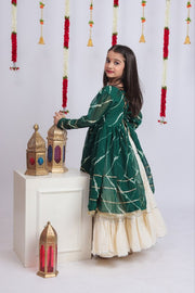 Girls Traditional Indian Lehenga Choli Set with Green Bandhani Printed Kurti