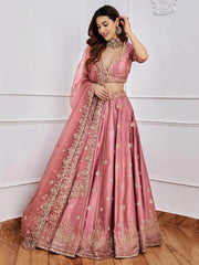Women’s Dusty Rose Pink Embroidered Lehenga Choli Set with Dupatta