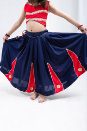 Girls Traditional Indian Navy Blue and Red Lehenga Choli Set