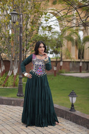 Women’s Anarkali Gown with Kutchi Gamthi Embroidery and Mirror Work