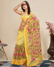 Indian Floral Embroidered Saree for Women with Lace Border