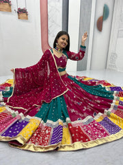 Women’s Green and Wine Lehenga Choli Set with Dupatta, Traditional Indian Ethnic Wear