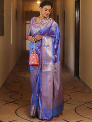 Saree for Women with Golden Paisley Butti and Rich Zari Jacquard Border