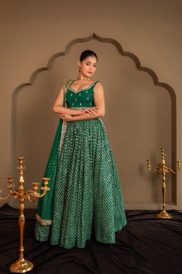 Women’s Green Embroidered Lehenga Choli Set with Dupatta
