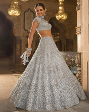Women’s Silver Sequin Mirror Work Lehenga Choli Set with Dupatta
