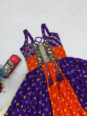 Women’s Bandhani Lehenga Choli with Kutchi Mirror Work