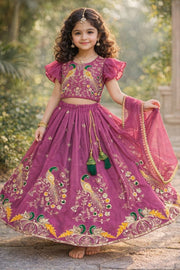 Girls Embroidered Lehenga Choli Set with Dupatta