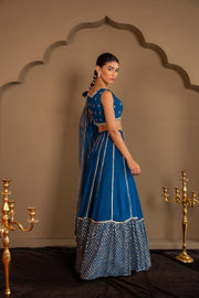 Women’s Royal Blue Embroidered Lehenga Choli Set with Dupatta
