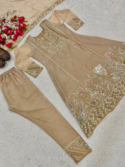 Women’s Embroidered Satin Rayon Kaftan Set with Dupatta
