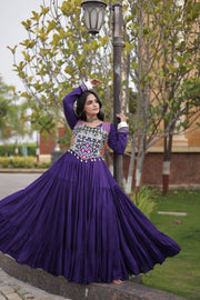 Women’s Anarkali Gown with Kutchi Gamthi Embroidery and Mirror Work