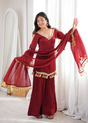 Women’s Beige,Maroon Embroidered Anarkali Suit Set with Dupatta