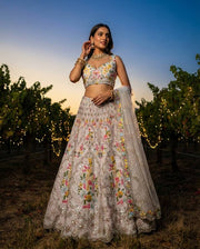Women’s Ivory Floral Embroidered Lehenga Choli Set with Dupatta