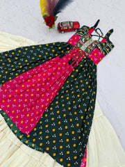 Women’s Bandhani Lehenga Choli with Kutchi Mirror Work