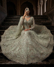 Women’s Sage Green Embroidered Lehenga Choli Set with Dupatta