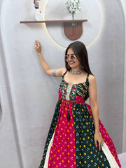 Women’s Bandhani Lehenga Choli with Kutchi Mirror Work
