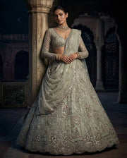 Women’s Sage Green Embroidered Lehenga Choli Set with Dupatta