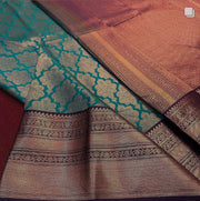 Teal Blue Lichi Silk Saree for Women with Floral Jacquard Work and Rich Woven Border