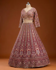 Women’s Maroon Butterfly Net Embroidered Lehenga Choli with Dupatta
