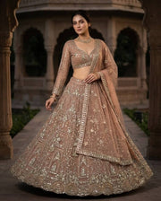 Women’s Dusty Rose Embroidered Lehenga Choli Set with Dupatta