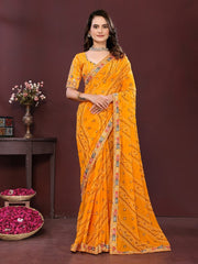 Saree for Women with Digital Print, Embroidery Work Border and Heavy Embroidered Blouse