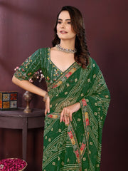 Saree for Women with Digital Print, Embroidery Work Border and Heavy Embroidered Blouse