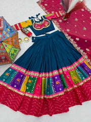 Women’s Navy Blue and Pink Lehenga Choli Set with Dupatta