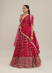 Women’s Red Embroidered Lehenga Choli Set with Dupatta