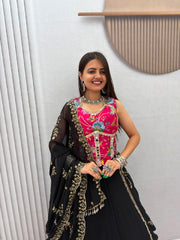 Women’s Lehenga Choli Set, Indian Ethnic Festive Wear with Floral Printed Bodice