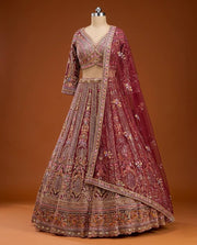 Women’s Maroon Butterfly Net Embroidered Lehenga Choli with Dupatta