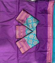 Teal Blue Lichi Silk Saree for Women with Floral Jacquard Work and Rich Woven Border
