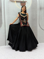 Women’s Black Lehenga Choli Set, Traditional Indian Ethnic Wear with Embroidered Mirror Work