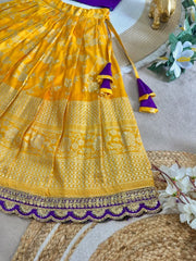 Girls Traditional Kerala Lehenga Choli Set – Silk Finish Digital Print Festive Wear.